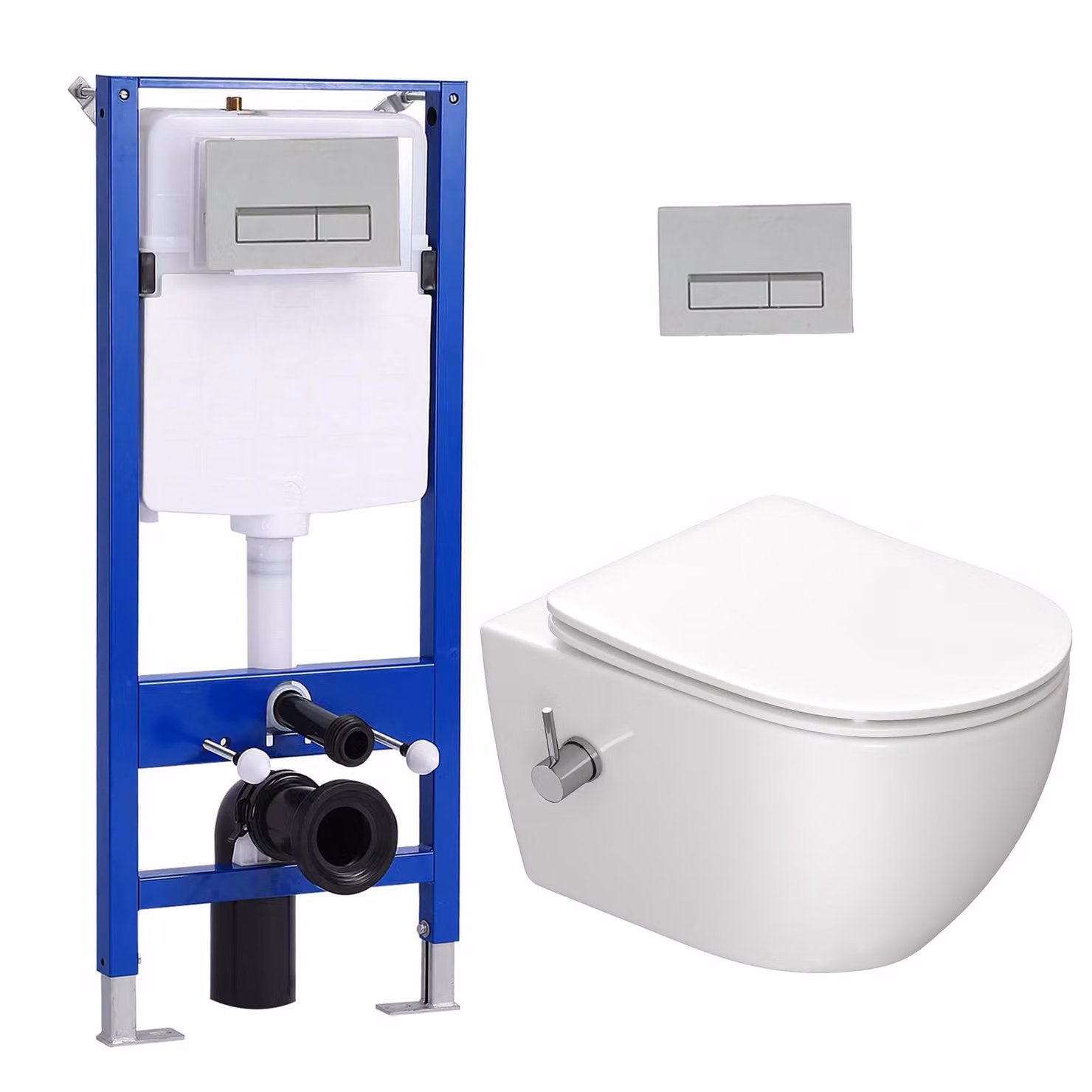 Set di elementi da incasso per WC + doccia sospesa WC Taharet + cassetta di scarico da 114 cm con piastra di spinta rettangolare cromata HOROW