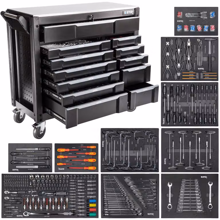 Armadio da officina STIX, carrello portautensili, 12 cassetti, compresi gli utensili, UltimatePro D12/TS2