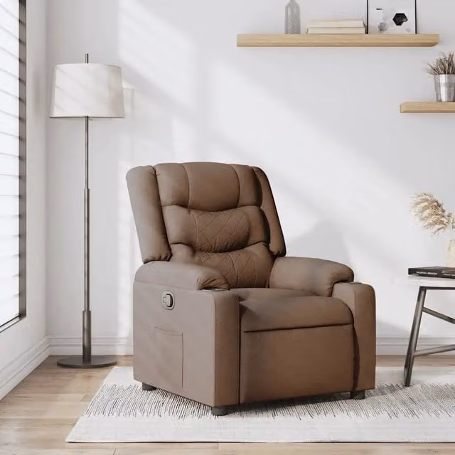 Poltrona Reclinabile Relax vidaXL in Tessuto Marrone con Braccioli e Struttura in Legno e Metallo – 1