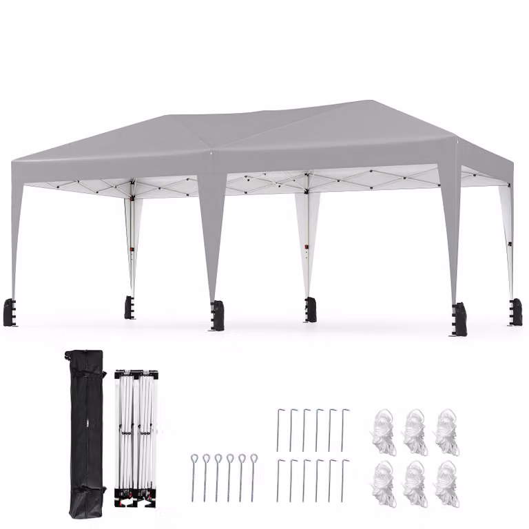 Gazebo COSTWAY 3x6m, gazebo pieghevole pop up con borsa per il trasporto, ruote e 6 sacchi di sabbia, gazebo per feste con protezione UV 50+, gazebo da giardino regolabile in altezza grigio