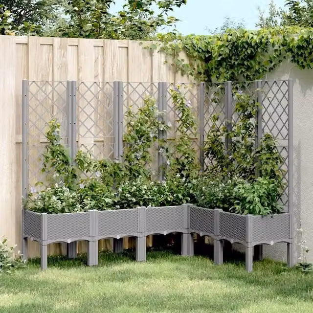 Fioriera da giardino con graticcio vidaXL in plastica grigio chiaro L: 160 cm, P: 120 cm, H: 142 cm