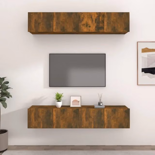 Set di 4 mobili TV sospesi vidaXL in legno multistrato color rovere fumo marrone L: 80 cm, P: 30 cm, H: 30 cm – 1