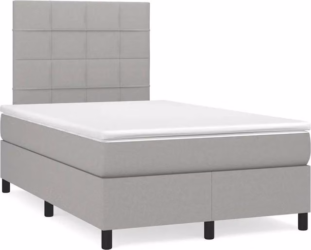 Letto matrimoniale moderno vidaXL con materasso ibrido, illuminazione LED sottostante e porta USB, tessuto grigio e bianco, L/P/H: 120 x 200 x 193 cm