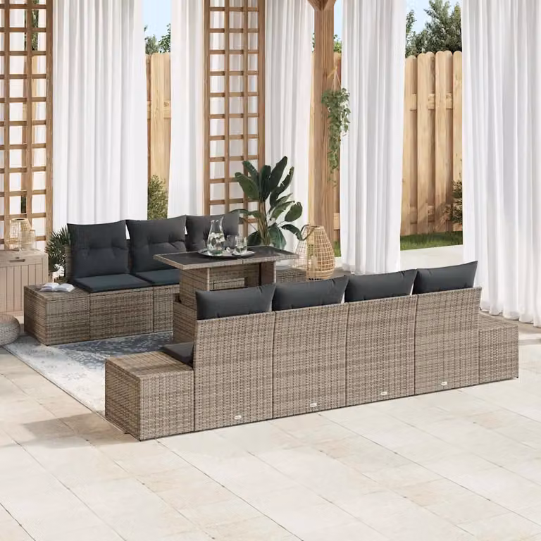 Set Divano da Giardino vidaXL 8 Pezzi Grigio con Cuscini e Tavolino in Acciaio Verniciato a Polvere