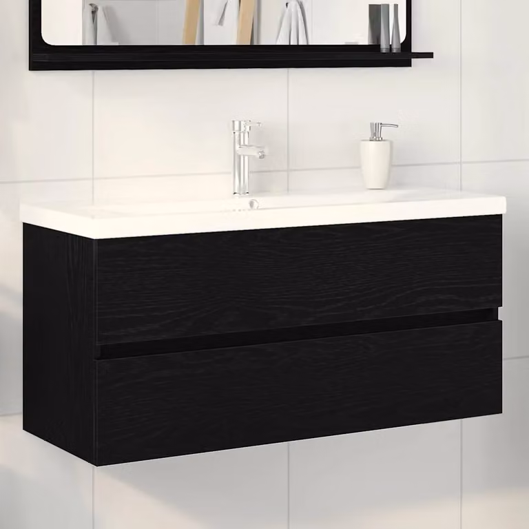 Armadio per lavabo da bagno vidaXL in rovere nero con ante a battente, L/P/H: 100 x 39 x 62 cm