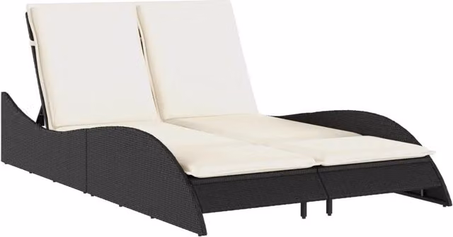 Lettino prendisole da giardino in polyrattan con cuscini bianchi e neri L: 114 cm, P: 205 cm, H: 73 cm – 1