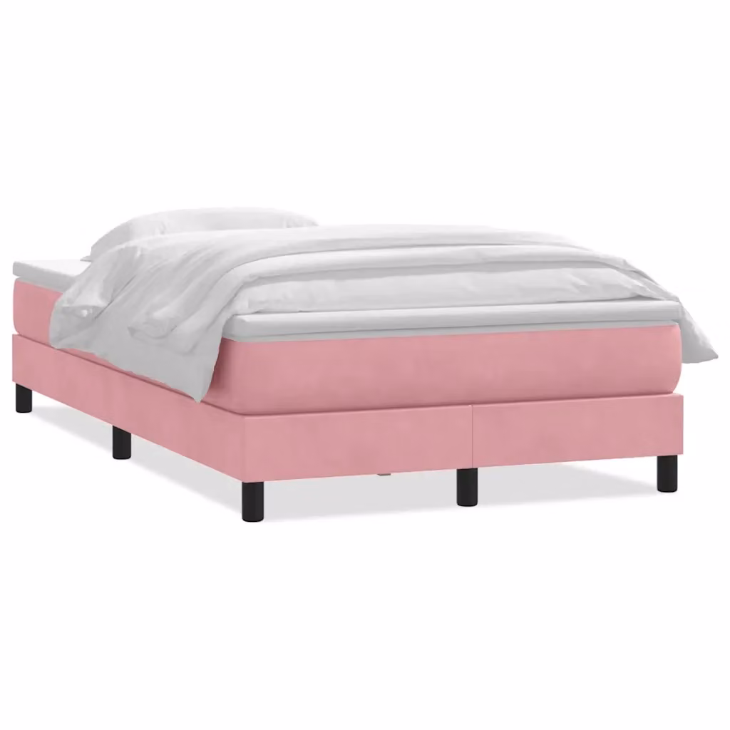 Letto con Giroletto a Molle e Materasso Ibrido vidaXL in Velluto Rosa e Bianco L/P/H: 120 x 223 x 25 cm – 2