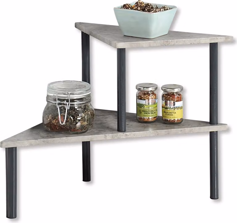 Scaffale da cucina KESPER Scaffale da cucina ad angolo con 2 livelli - Aspetto concreto - 53 x 38 x 38 cm - ® - Scaffale in metallo e cartone laccato - 27811