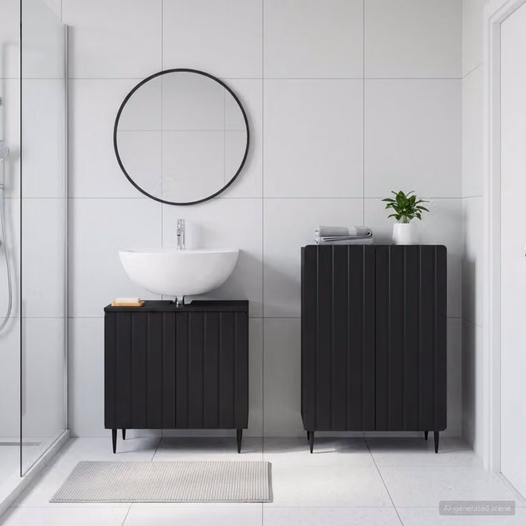 Set di mobili da bagno moderno vidaXL ZWOLLE composto da mobile lavabo e mobile contenitore, colore nero opaco