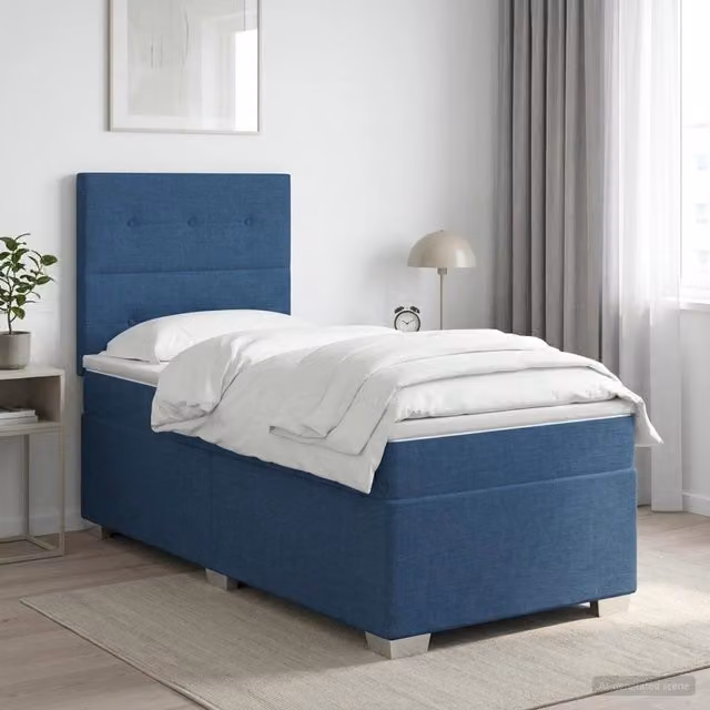 Letto box spring con materasso vidaXL in tessuto blu e bianco L: 80 cm, P: 200 cm, H: 34 cm – 1