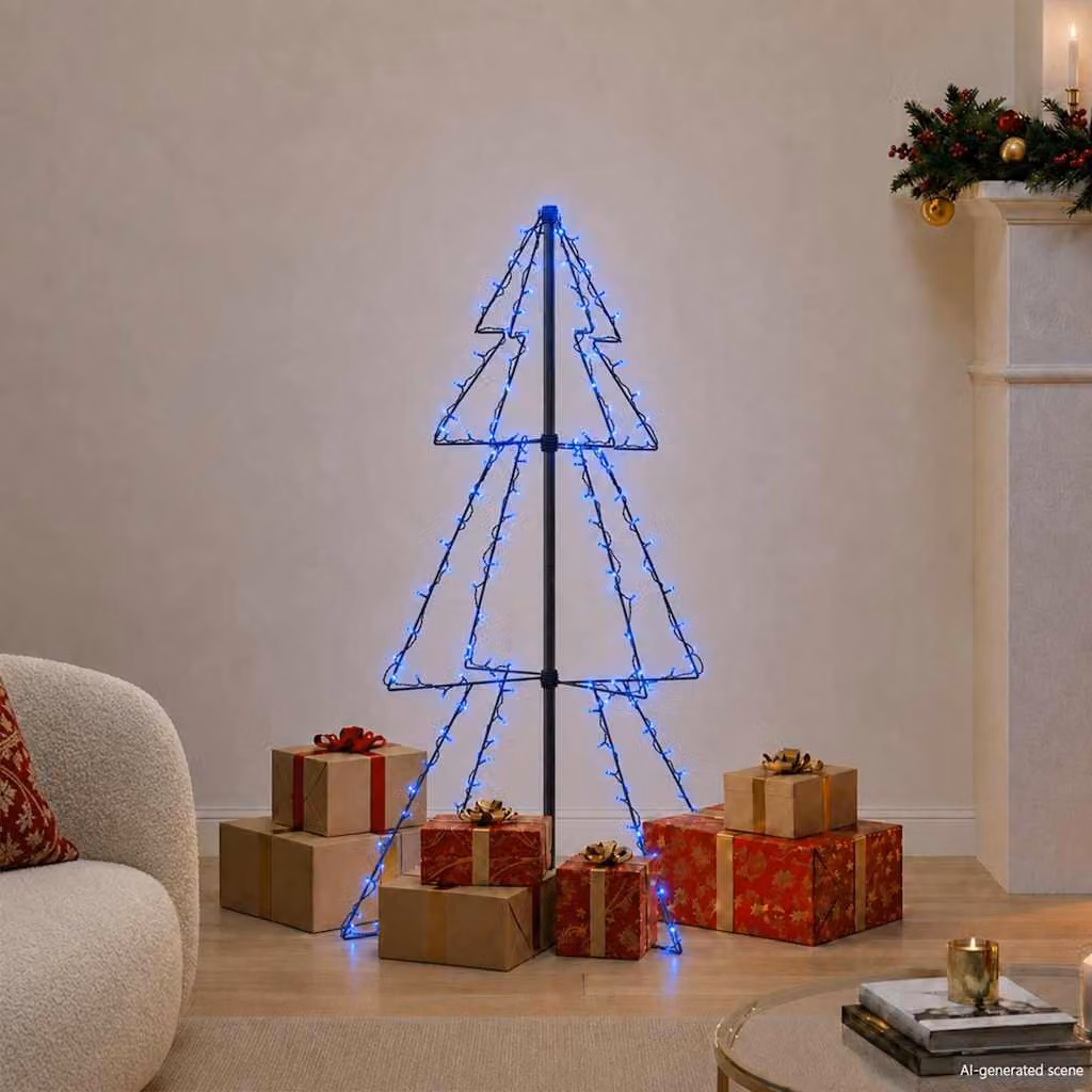 Albero di Natale a Cono vidaXL con 160 LED Blu, Design Moderno per Interni ed Esterni, L/P/H: 78 x 78 x 120 cm – 1