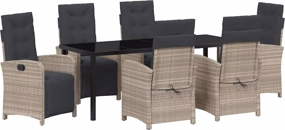 Set da Pranzo per Giardino 7 pcs Grigio chiaro polyrattan