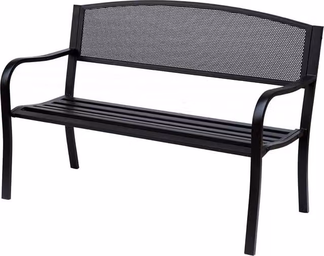 Panca da giardino a 2 posti Xylo in acciaio nero con braccioli L/P/H: 127 x 60 x 87 cm