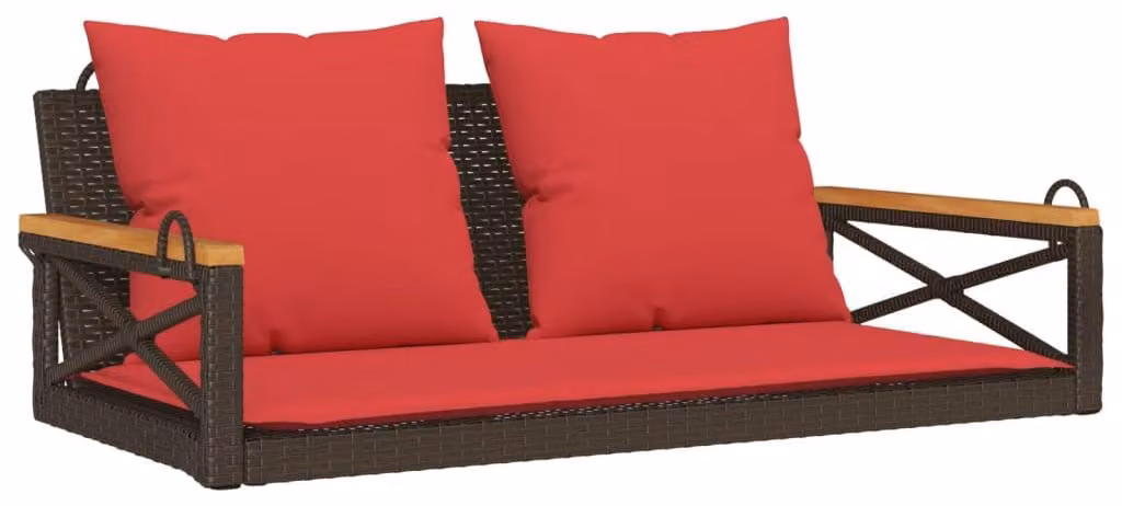 Panchina Dondolo con Cuscini Marrone 109x62x40 cm in Polyrattan