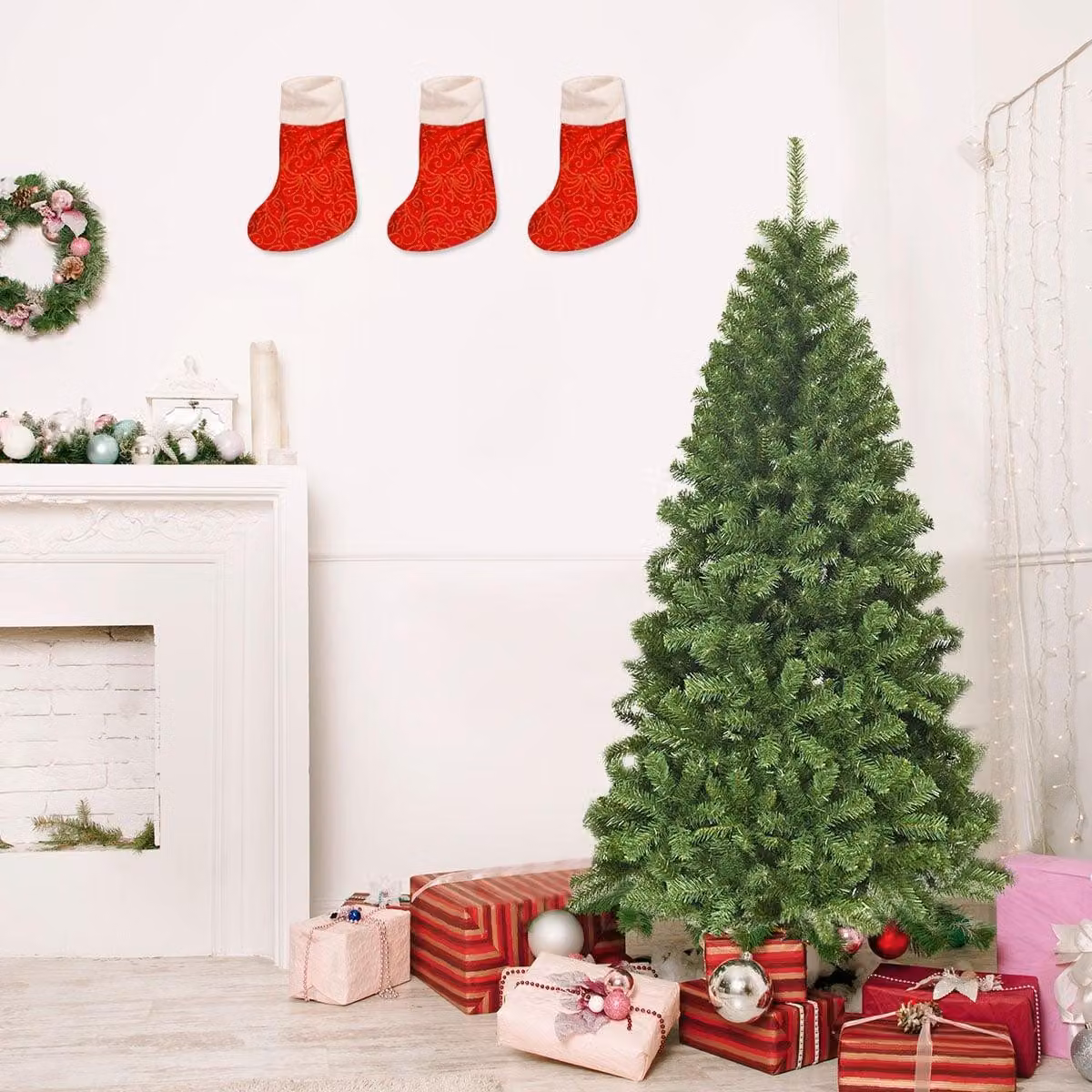 Albero di Natale artificiale, 180 cm, PVC, supporto in metallo