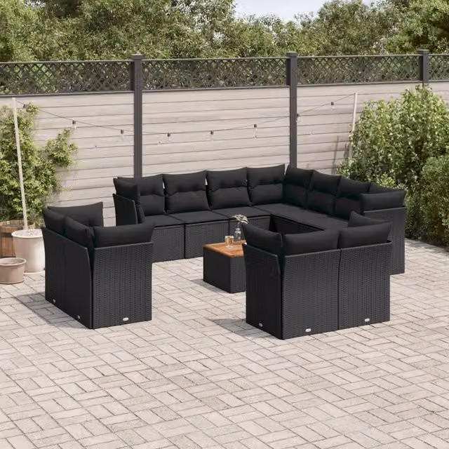 Set di Divani da Giardino a Forma di U con Tavolino vidaXL, 12 Pezzi in Polyrattan Nero con Cuscini Inclusi