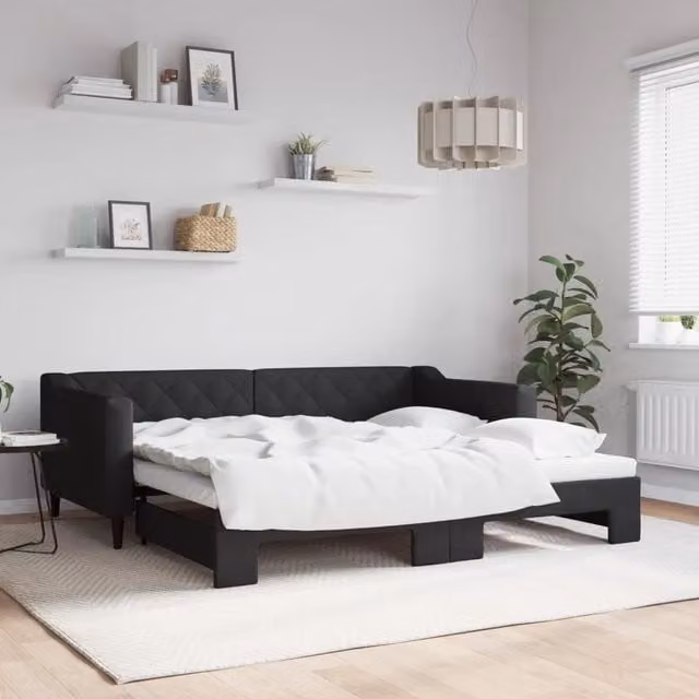 Divano Letto Moderno vidaXL con Letto Estraibile in Tessuto Nero L/P/H: 213 x 90 x 67 cm – 1