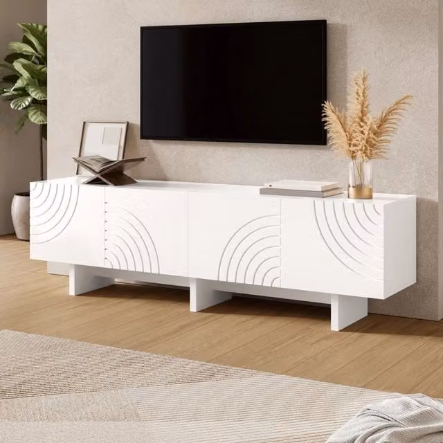 Mobile TV con 4 ante, divisorio centrale e passacavi, per soggiorno, in MDF e truciolare, bianco, 170 × 35 × 50 cm