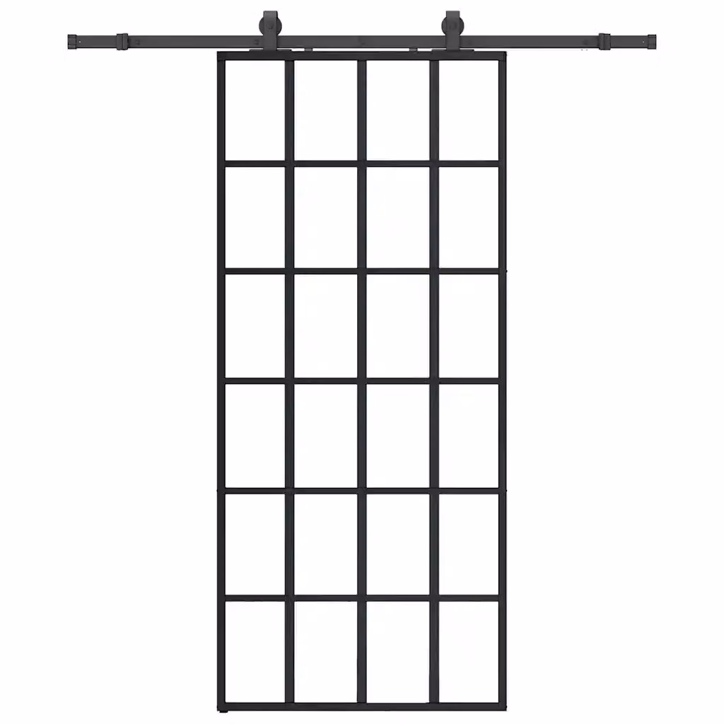 Porta Scorrevole Moderna vidaXL in Vetro Trasparente e Alluminio con Ferramenta Nera L: 90 cm, H: 205 cm – 2
