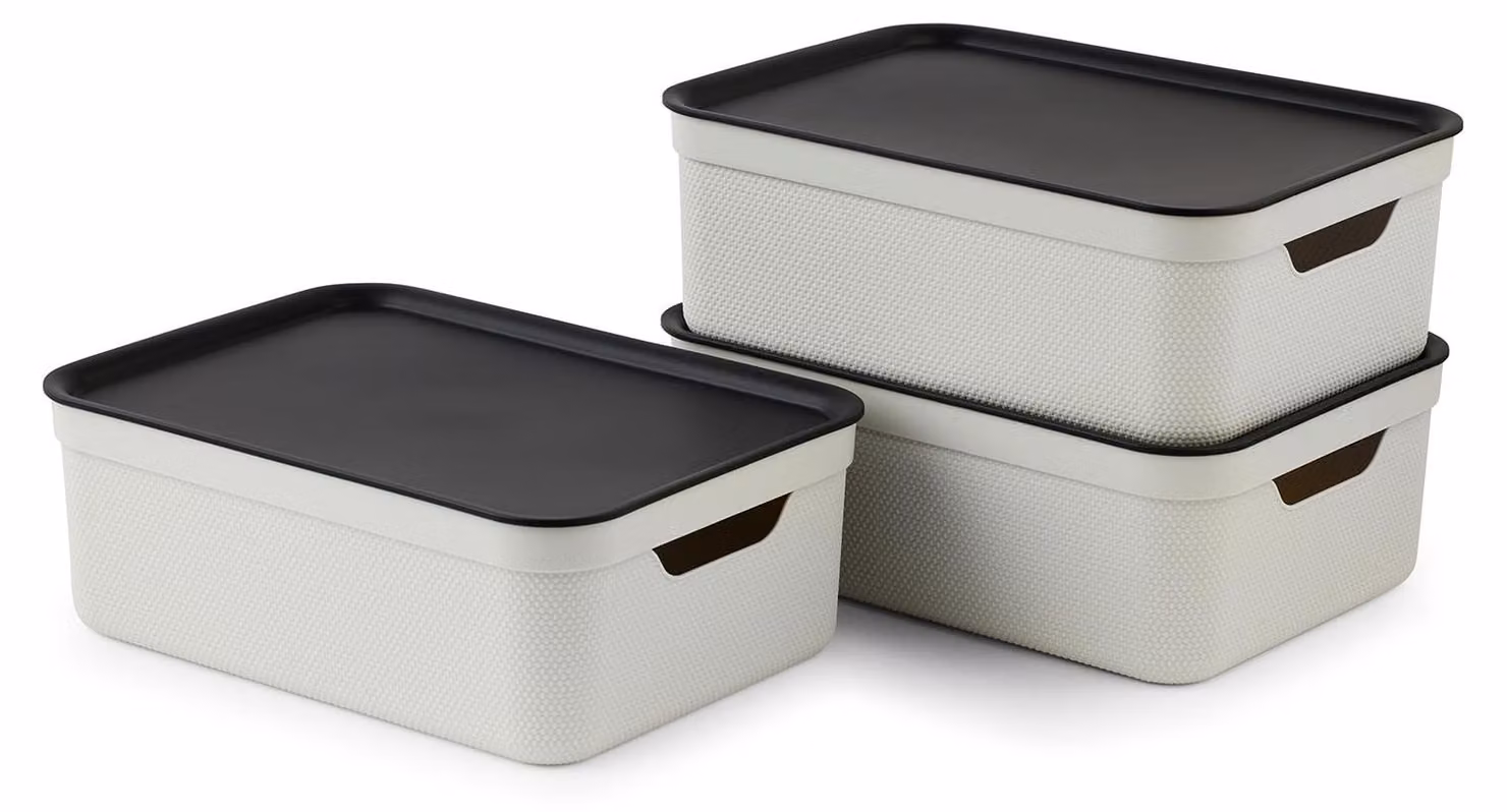 Set di 3 contenitori decorativi da 10 litri con coperchio