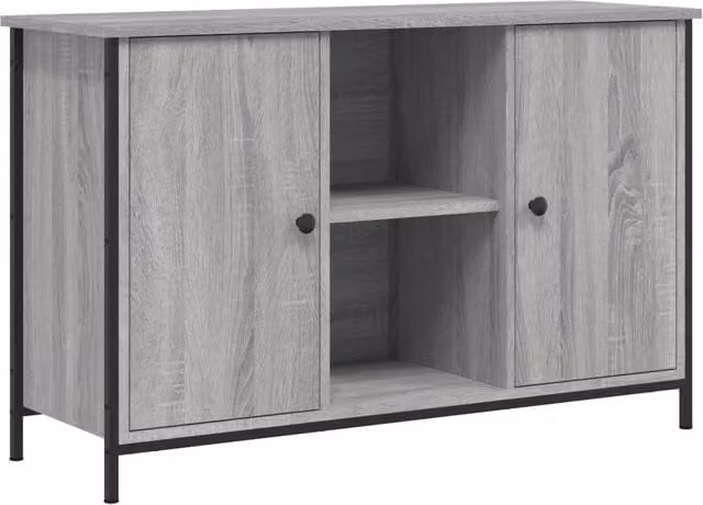 Mobile TV in stile industrial con ripiani porta media, colore grigio, in legno e metallo, L 100 cm x P 35 cm x H 65 cm – 1