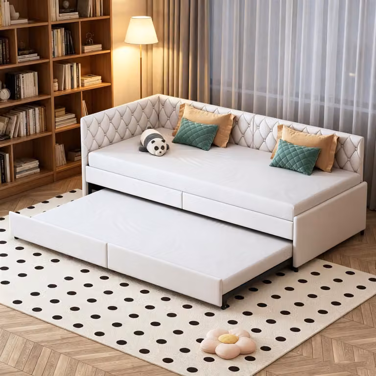 INONEFT, divano letto a una piazza (90x200 cm) o a una piazza e mezza (180x200 cm), con rete a doghe e braccioli, trasformabile in letto, imbottito, ideale per ragazzi, rivestito in velluto, colore beige