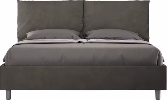 BS COM Letto matrimoniale senza rete imbottito 160x190 microfibra grigio