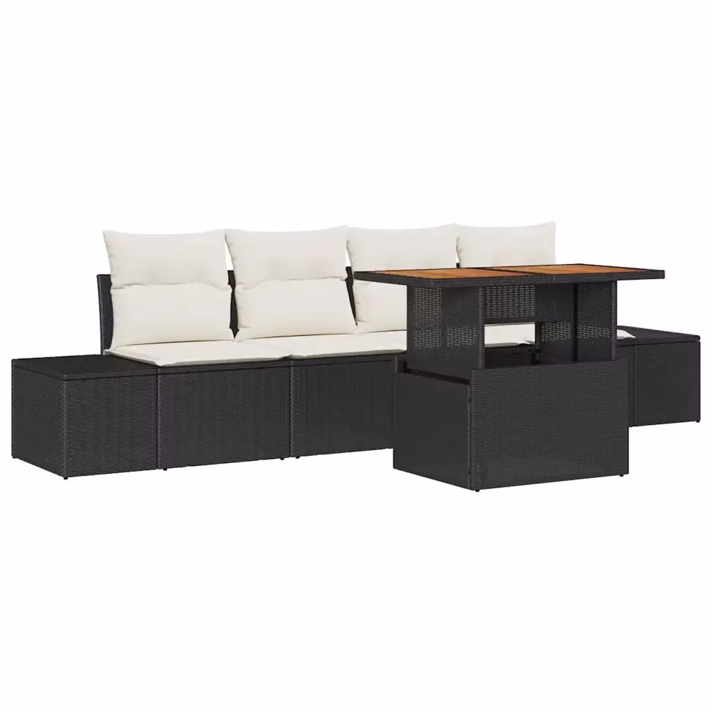 Set da pranzo da giardino moderno vidaXL in rattan e legno di acacia con 5 pezzi nero e beige – 2