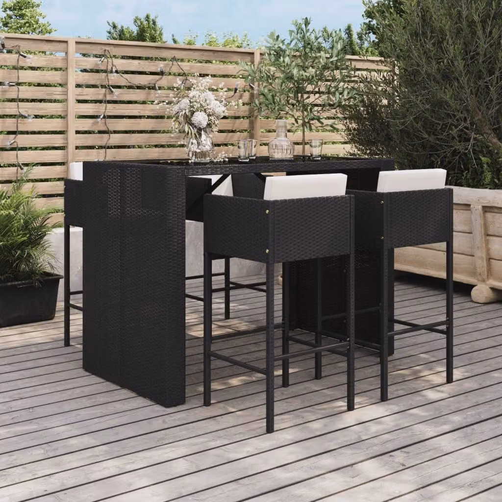 Maison Exclusive - Set Bar da Giardino 5 pz con Cuscini in Polyrattan Nero