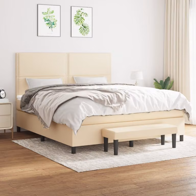 Maison Exclusive - Giroletto a Molle con Materasso Crema 180x200 cm in Tessuto