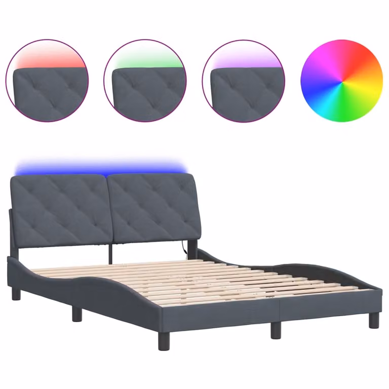 Giroletto con LED senza Materasso Grigio Scuro 140x190 cm in Velluto