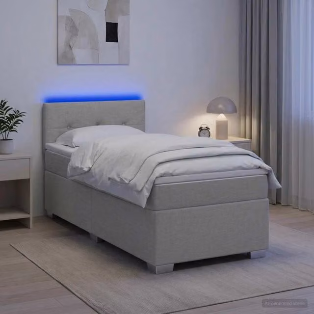 Letto con Box Spring, Materasso Ibrido e Illuminazione LED vidaXL, Grigio Chiaro e Bianco, L/P/H: 80 x 200 cm