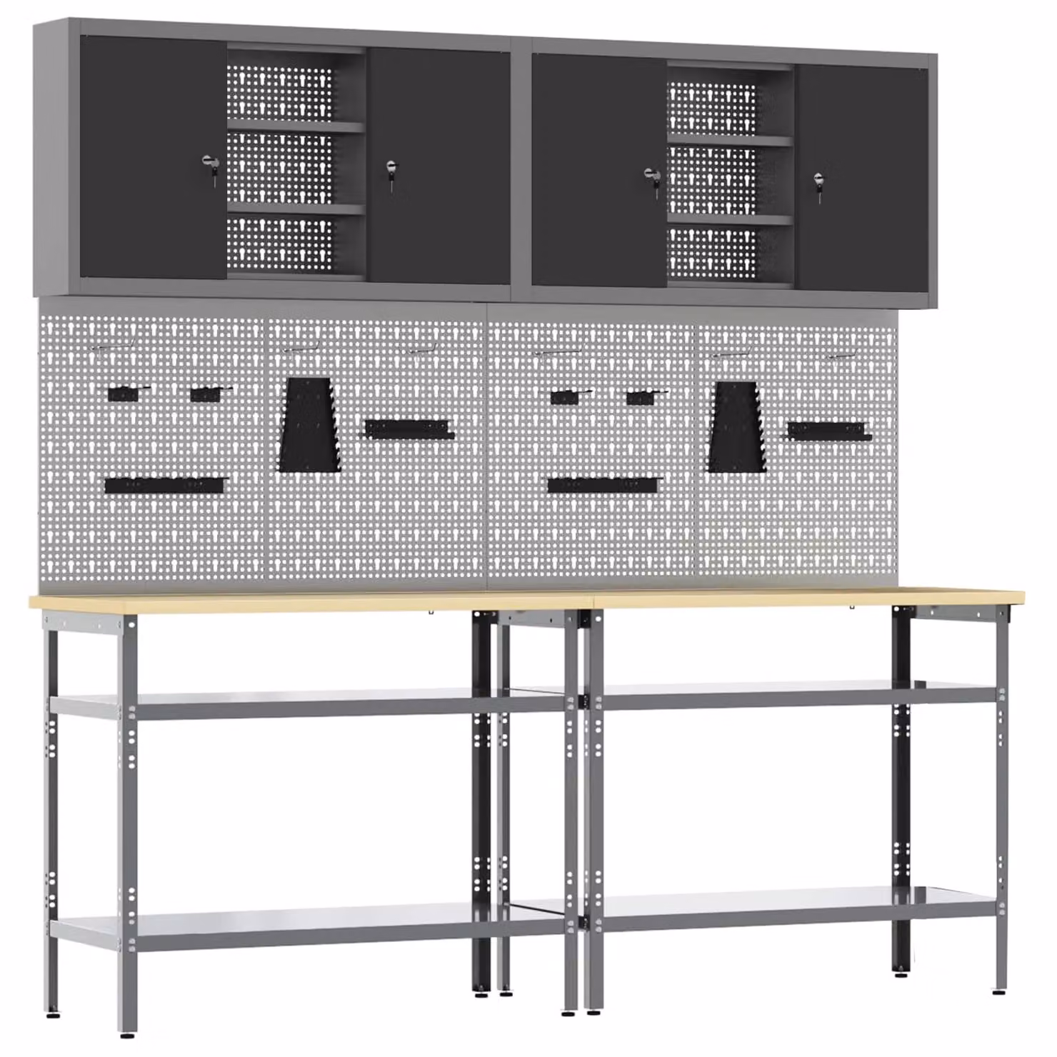 vidaXL Set banco da lavoro 8 pz Nero e Grigio