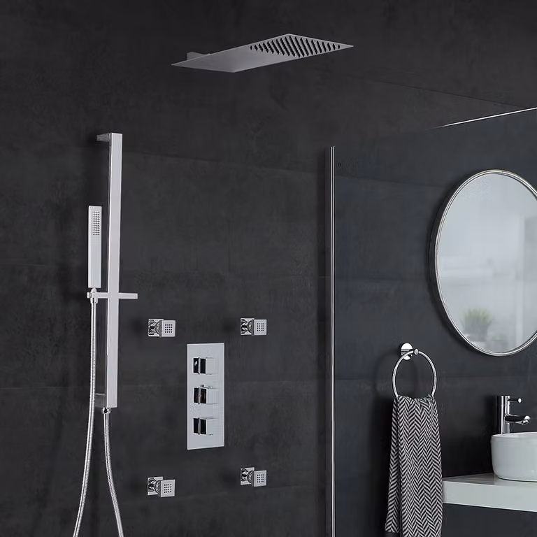 Set Doccia Termostatica Arvo HudsonReed con Miscelatore, Soffione Rain e Massage, Idrogetti, Asta Saliscendi e Doccetta in Colore Cromo