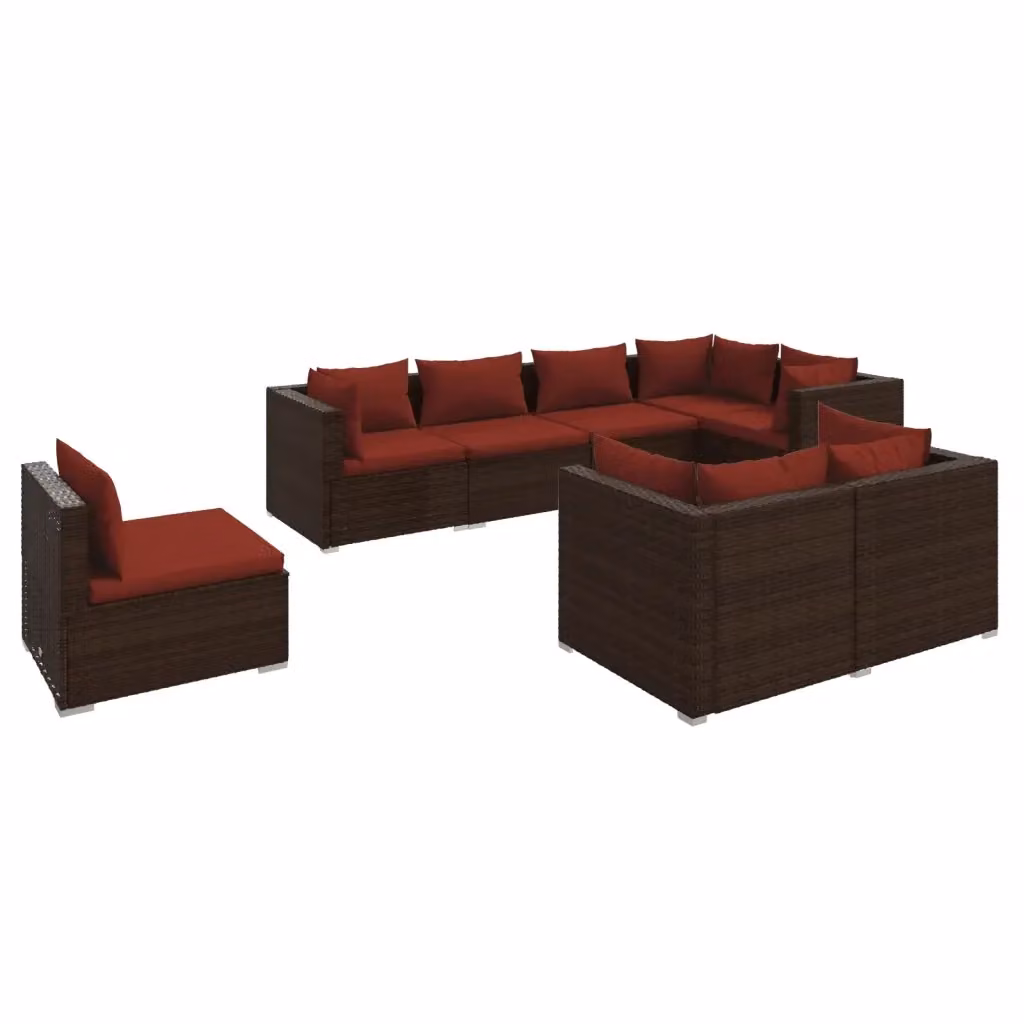 Set di Divani da Giardino a L vidaXL in Polyrattan Marrone con Cuscini Imbottiti e Coperture Rimovibili – 2