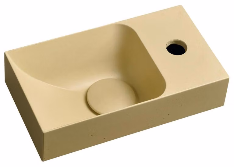 Lavabo in cemento PICCOLINO 30,8x10x17 cm, foro per rubinetto a destra, giallo