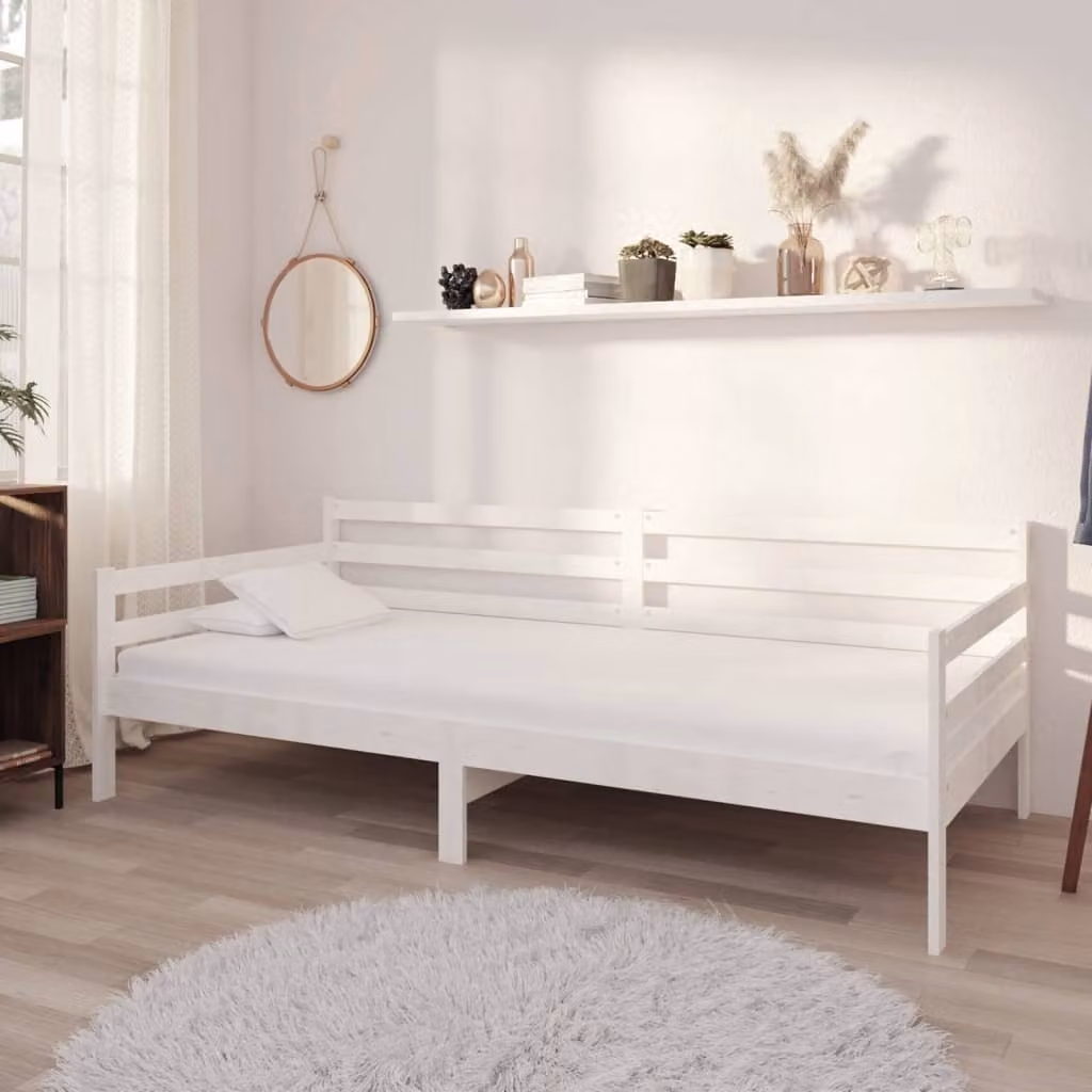 The Living Store Letto da giorno con materasso 90x200 cm in legno di pino massiccio bianco