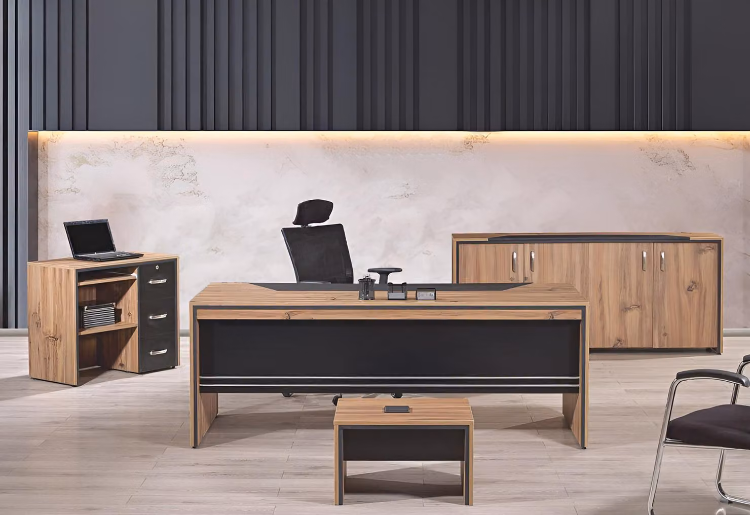 Möbel Büro Arbeitszimmermöbel Schreibtisch Set 4tlg Holz Schwarz Tisch