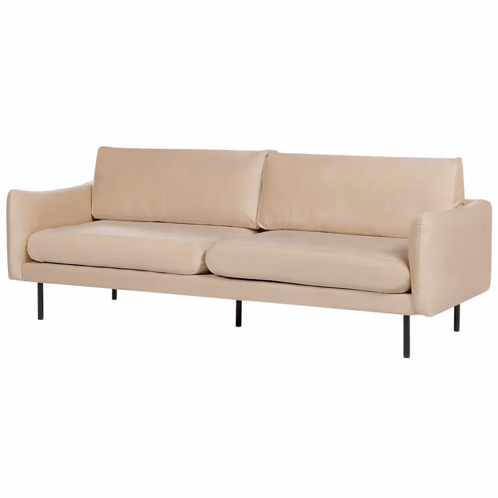 Divano moderno a 3 posti BELIANI in velluto beige con struttura in legno e gambe nere L: 220 cm, H: 86 cm, P: 84 cm – 2