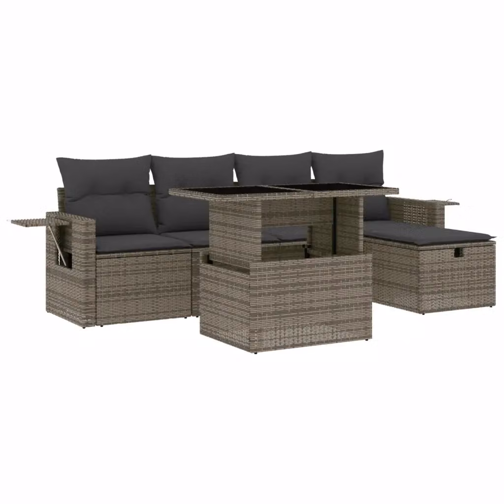 vidaXL Set Divano da Giardino a L in Polyrattan Grigio con 6 Pezzi e Cuscini Imbottiti – 2