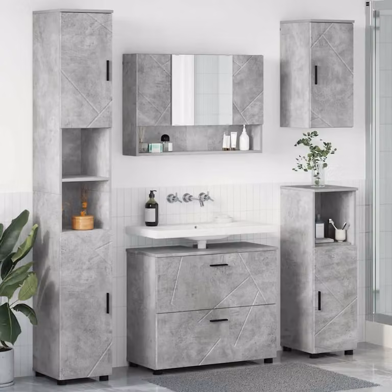 Set di mobili per il bagno moderno vidaXL in 5 pezzi, colore grigio e nero, L/P/H: 35 x 30 x 192 cm
