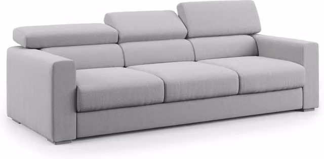 Divano 3 posti Dylan Divani.Store con cassettone estraibile in tessuto simil cotone impermeabile grigio L: 240 cm