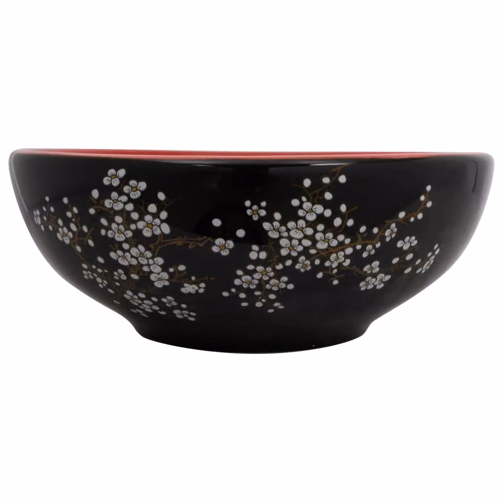 Lavabo da Appoggio Nero e Rosso Rotondo Φ41x14 cm Vetroceramica