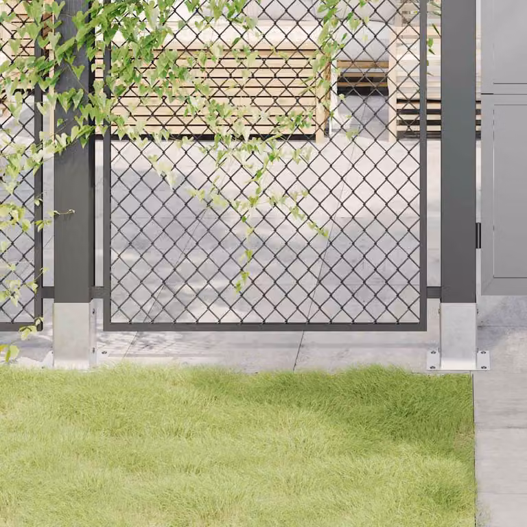 Set di 12 basi per pali quadrate vidaXL in acciaio zincato argento, dimensioni 91 x 91 mm