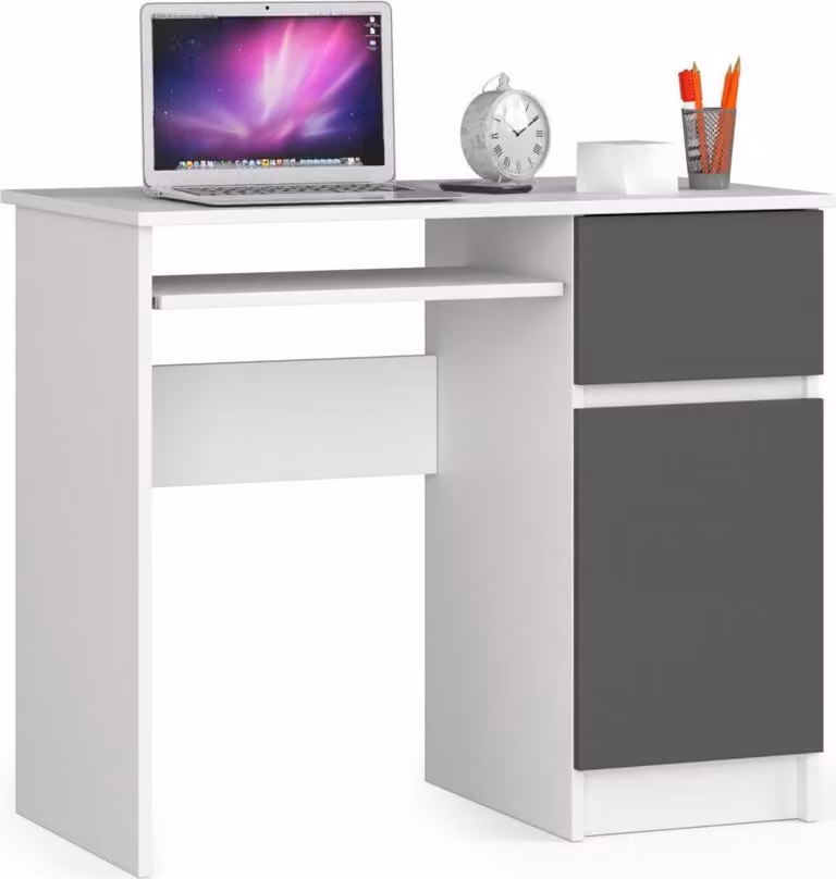Scrivania per PC KALRION - bianco / grigio, versione a destra