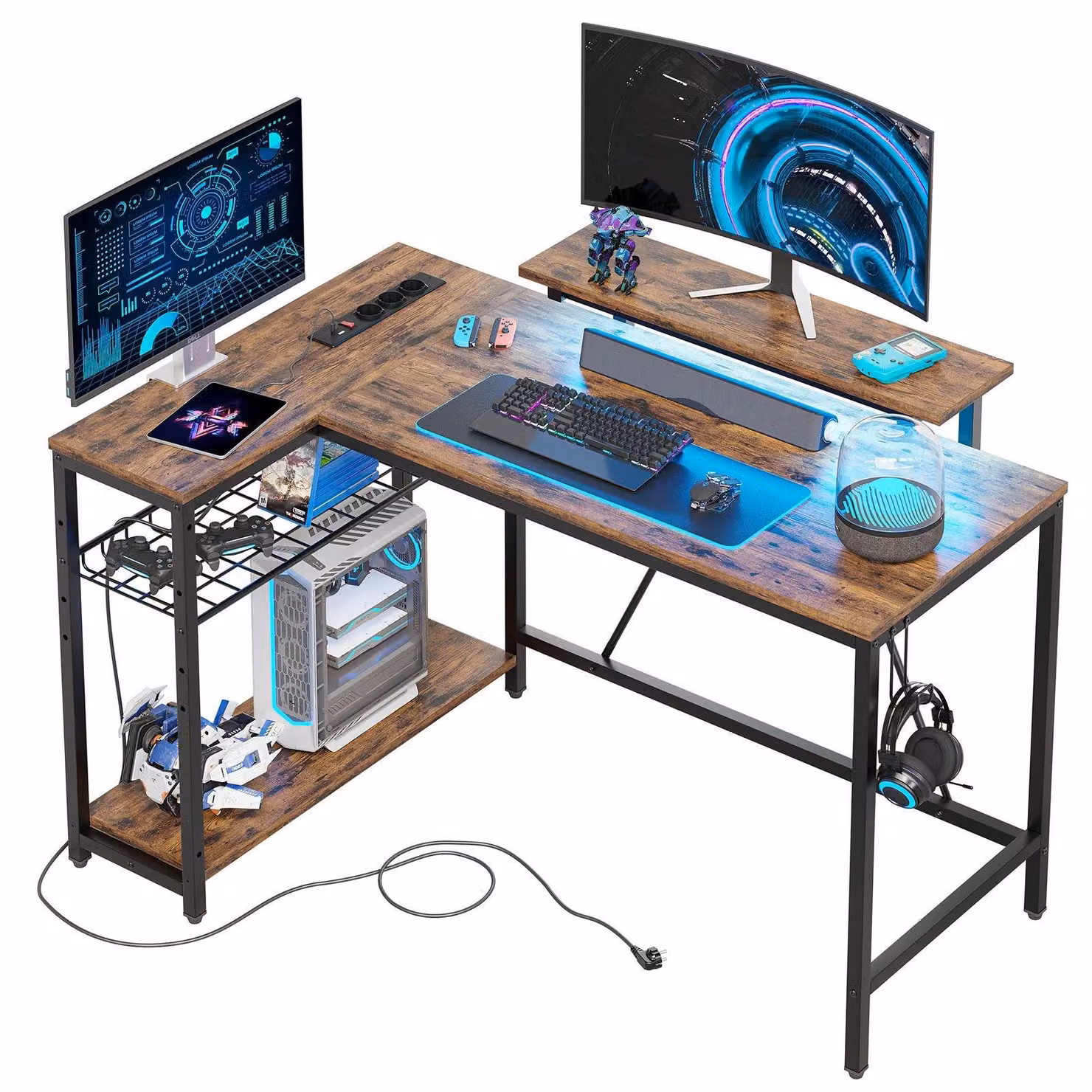 Tavolo da gioco Scrivania da gioco a forma di L, 122x82 cm Scrivania con scaffale, scrivania angolare