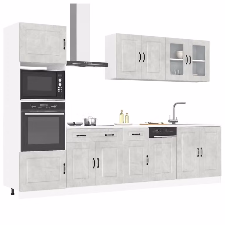 Set Mobili da Cucina vidaXL Kalmar 7 Pezzi Grigio con Ante in Vetro e Ripiani Interni