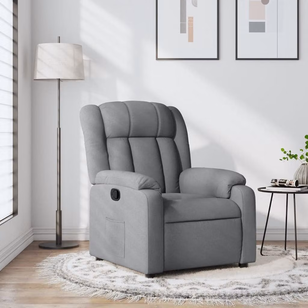 vidaXL Poltrona Reclinabile Relax in Tessuto Grigio con Braccioli e Meccanismo Manuale