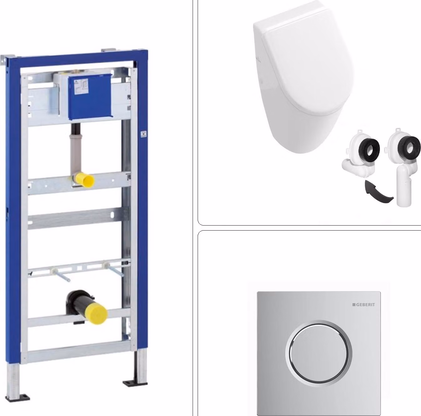 Orinatoio VILLEROY & BOCH SUBWAY con coperchio SoftClose e telaio da incasso GEBERIT + piastra di risciacquo, cromo