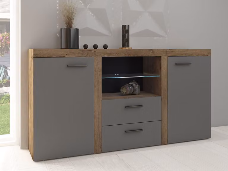 Cassettiera combinata con illuminazione a LED THISE - rovere lefkas / grafite